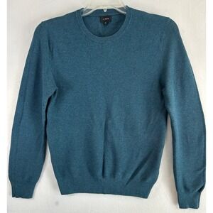 J Crew Sweater Mens Small Teal Blue Cotton Crewneck Garter Stitch Lightweight